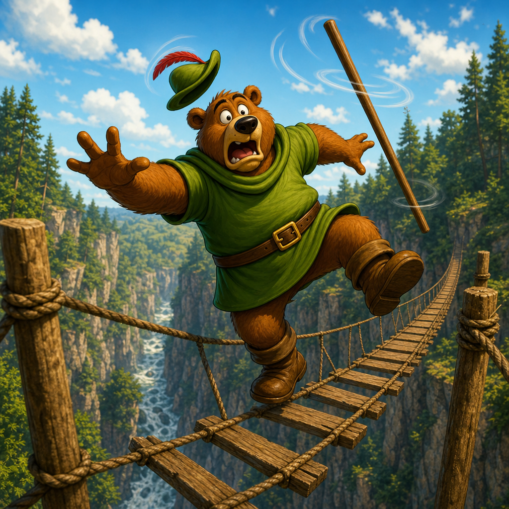 Little John on a rope bridge